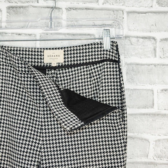 Sezane Women's Clara Trouser pants in Houndtooth Ecru Black Size 34 24w - Picture 6 of 12